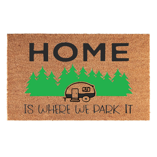 Doormat 60cm x 40cm - 'Home Is Where We Park It' - Absorbent Coir Mat for Indoor/Outdoor-0