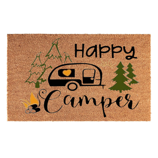 Doormat 60cm x 40cm - 'Happy Camper' - Absorbent Coir Mat for Indoor/Outdoor-0