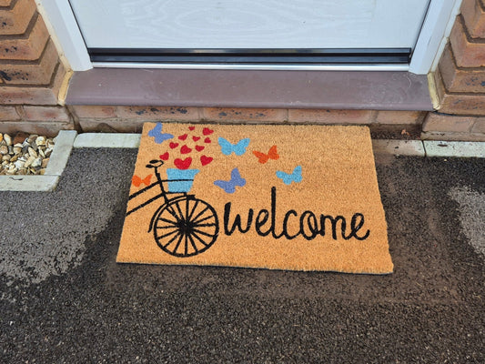 Doormat 60cm x 40cm - 'Welcome' (Bike) - Absorbent Coir Mat for Indoor/Outdoor-0