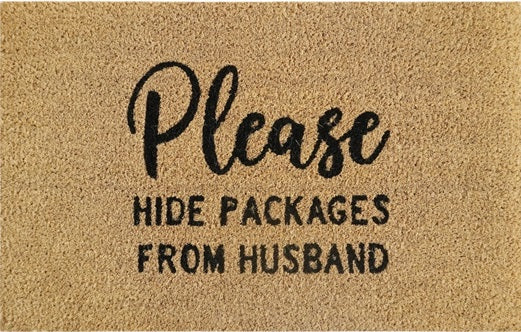 Doormat 60cm x 40cm - 'Please Hide Packages From Husband' - Absorbent Coir Mat for Indoor/Outdoor-0