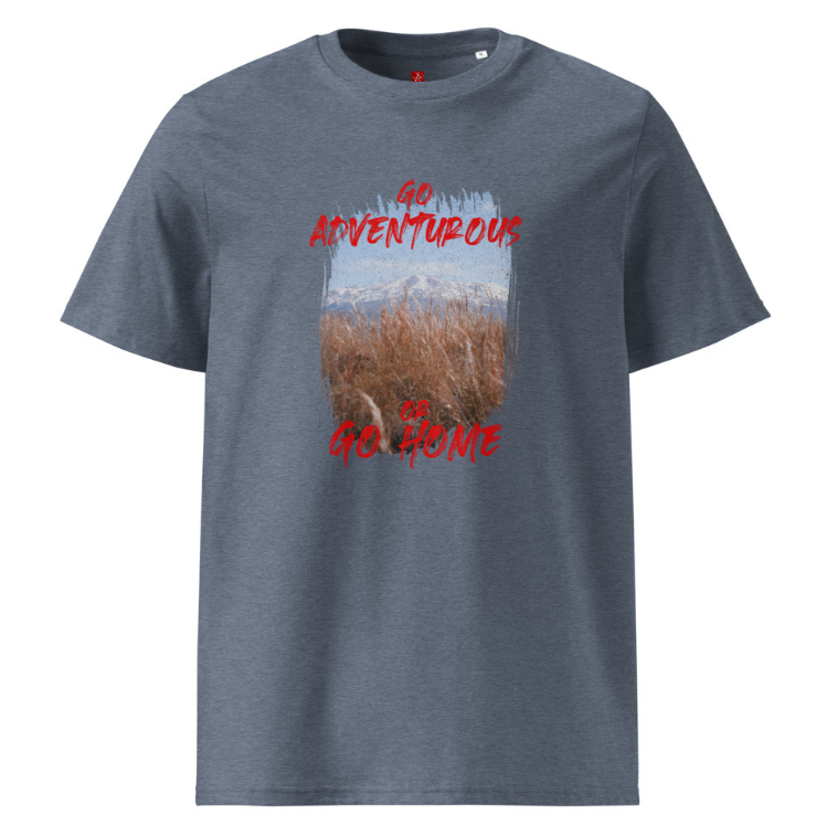 ‘Go Adventurous or Go Home’ Unisex Organic Cotton T-Shirt – Mountain Grassland Design