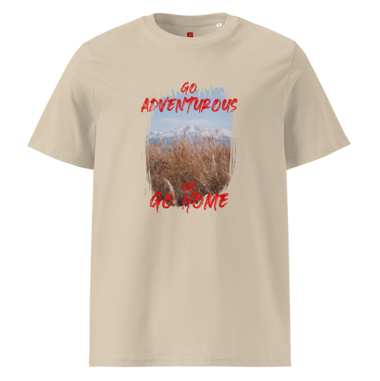 ‘Go Adventurous or Go Home’ Unisex Organic Cotton T-Shirt – Mountain Grassland Design
