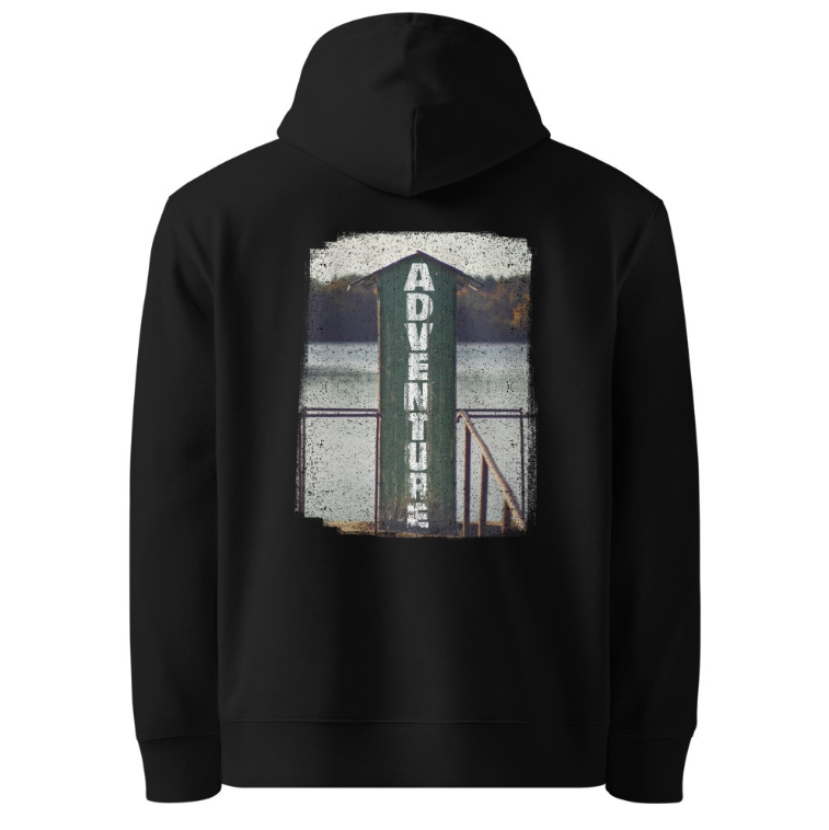 ‘Adventure’ Unisex Organic Cotton Hoodie – Lake & Forest Design