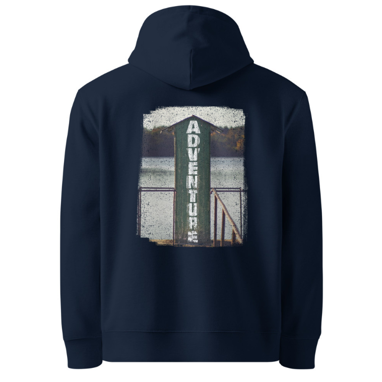 ‘Adventure’ Unisex Organic Cotton Hoodie – Lake & Forest Design