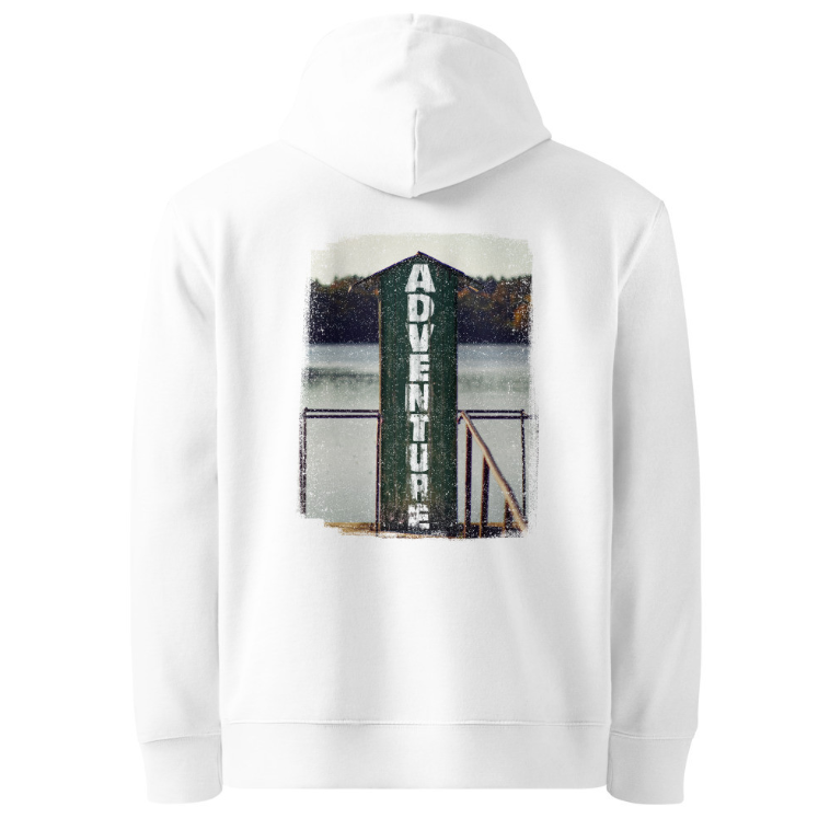 ‘Adventure’ Unisex Organic Cotton Hoodie – Lake & Forest Design