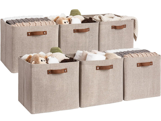 Wardrobe Caddy 13-inch Collapsible Fabric Cubes with PU Handles 6-Pack