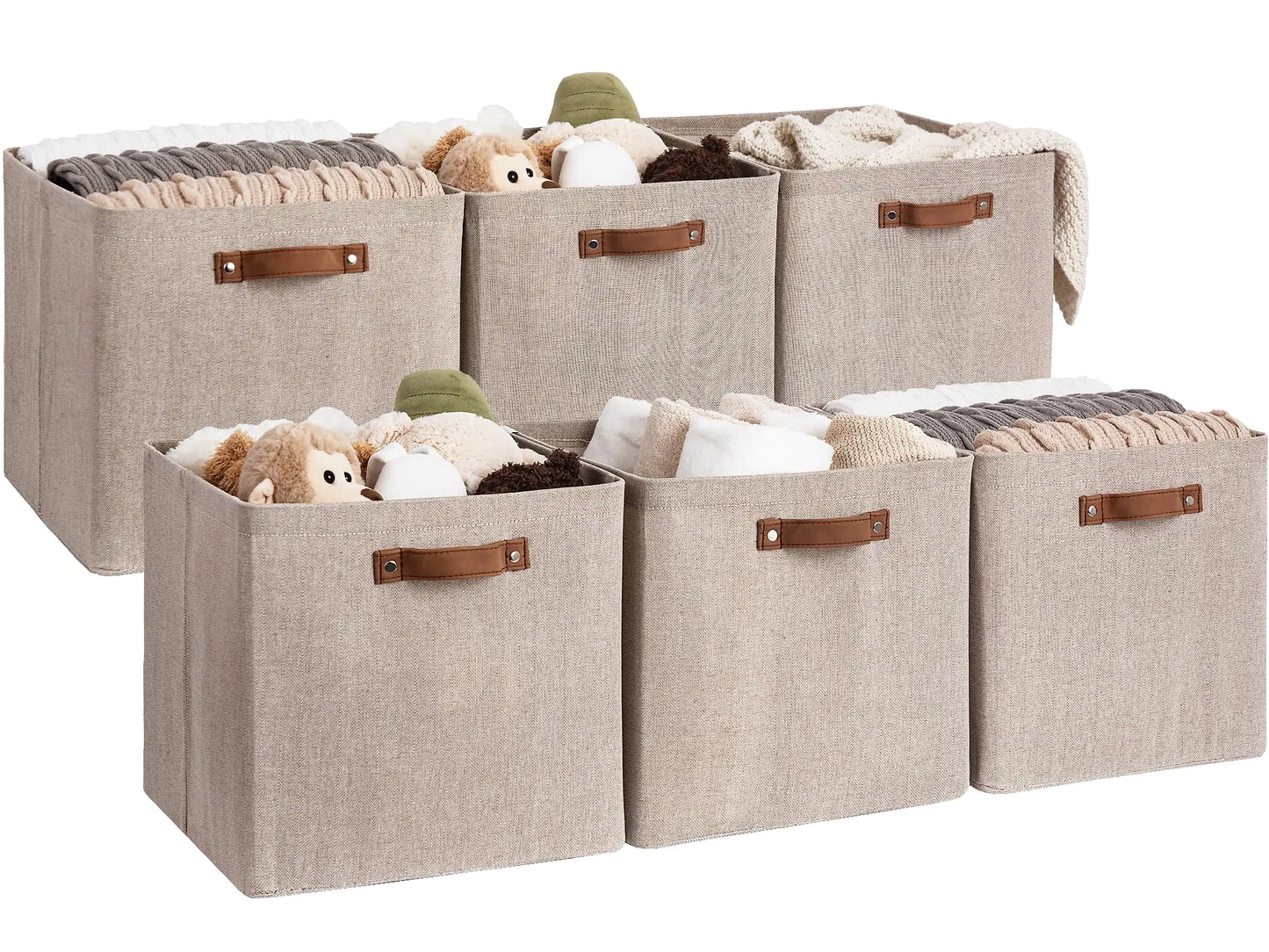 Wardrobe Caddy 13-inch Collapsible Fabric Cubes with PU Handles 6-Pack
