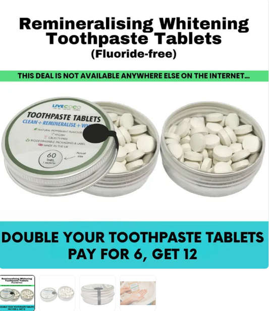 Remineralising & Whitening Toothpaste Tablets - Peppermint, Fluoride-Free