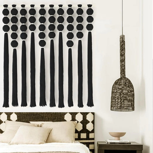 IOWER Large Macrame Wall Hanging Black Macrame Wall Décor Sphericity Cotton Textile Wall Hanging Boho Wall Décor Art Fibre Yarn Art Handmade 39" Wx39 L