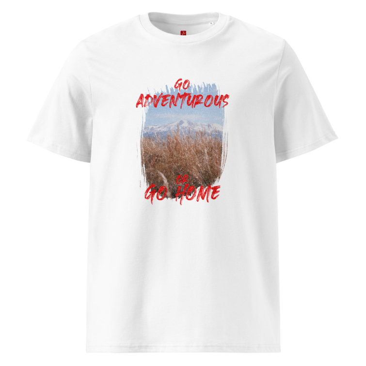 ‘Go Adventurous or Go Home’ Unisex Organic Cotton T-Shirt – Mountain Grassland Design