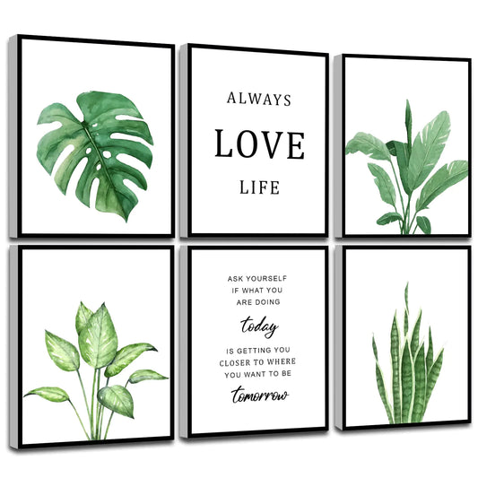 KIOSSUT FRAMED Tropical Botanical Plant Canvas Wall Art Watercolour Green Leaf Plant Wall Décor With Inspirational Quotes 8X10in Framed