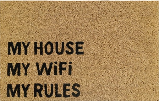 Doormat 60cm x 40cm - 'My House My WiFi My Rules' - Absorbent Coir Mat for Indoor/Outdoor-0