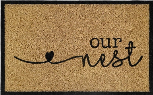 Doormat 60cm x 40cm - 'Our Nest' - Absorbent Coir Mat for Indoor/Outdoor-0