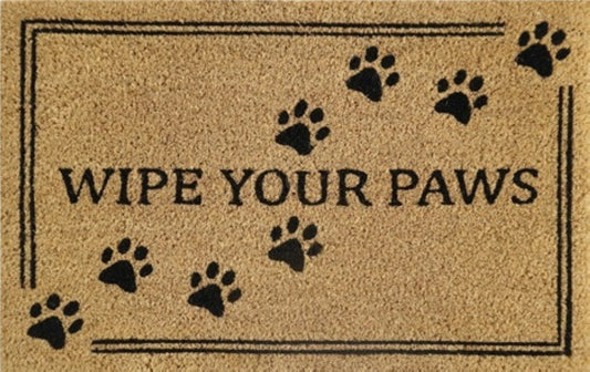 Doormat 60cm x 40cm - 'Wipe Your Paws' - Absorbent Coir Mat for Indoor/Outdoor-0