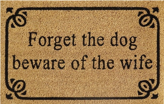 Doormat 60cm x 40cm - 'Forget The Dog Beware Of The Wife' - Absorbent Coir Mat for Indoor/Outdoor-0