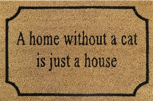 Doormat 60cm x 40cm - 'A Home Without A Cat Is Just A House' - Absorbent Coir Mat for Indoor/Outdoor-0