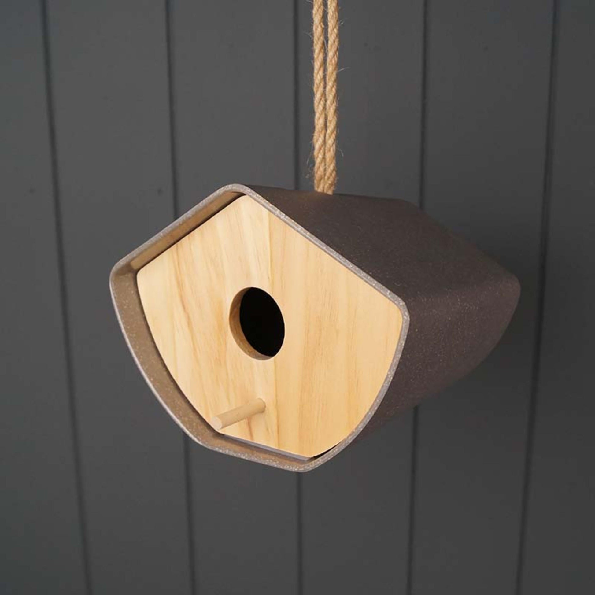 Earthy Anthracite Bamboo Japandi Birdhouse (16cm)-0