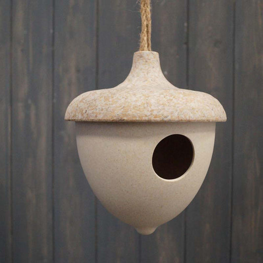 Earthy Oatmeal Chaff/Natural Bamboo Hanging Acorn Birdhouse H18.7cm-0