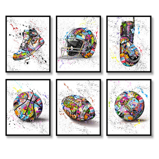 Vibrant Sports Graffiti Canvas Prints 6-Piece Set