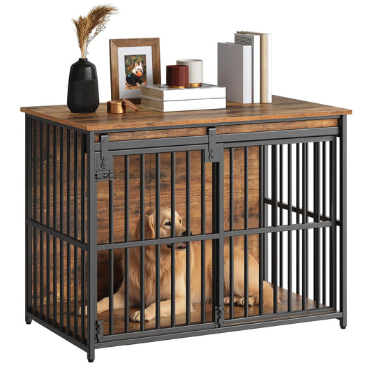HOOBRO Sliding Crate - Rustic Dual-Use Dog Kennel BF162GW03G1