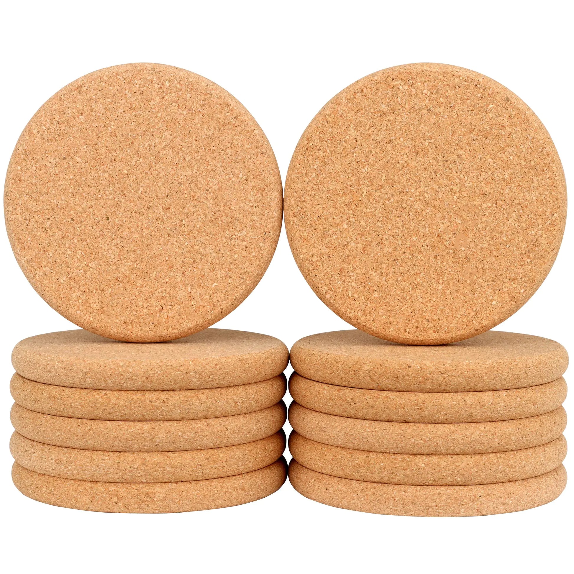 Stack of cork coasters on a white background