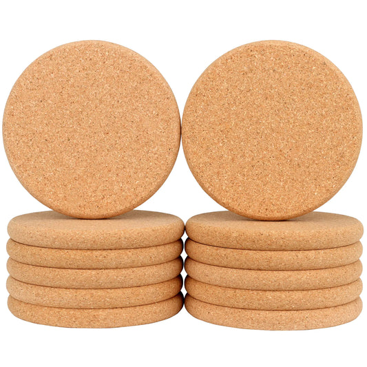 Stack of cork coasters on a white background