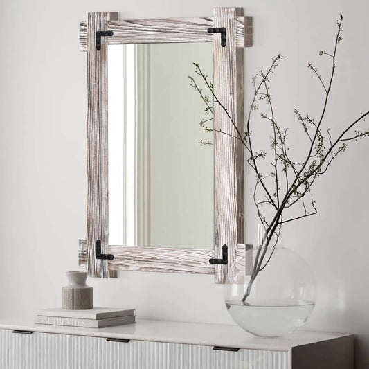 Rustic Charm White Wood Mirror 40”x28” - Landscape or Portrait
