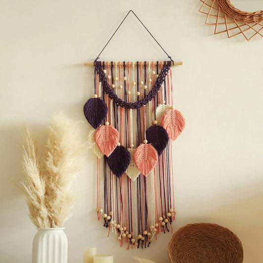Artilady Macrame Wall Hanging - Handmade Leaf Wall Tapestry Boho Decorations for Bedroom Living Room Bathroom Earthy Room Décor Aesthetic Wedding Birthday for Women Girls