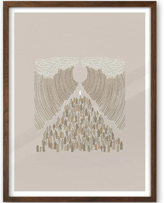 Moses Red Sea Modern Canvas Art 12x16 with Oak Frame